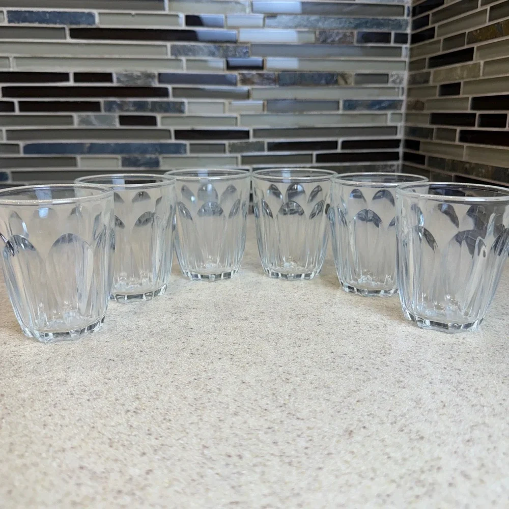 VTG Vetravir Italy Clear Glass Juice Glasses Set of 6 Paneled Scalloped Art Deco